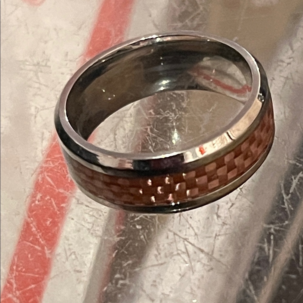 Men's  SPIKES signed Silver titanium carbon fiber Ring Sz 11